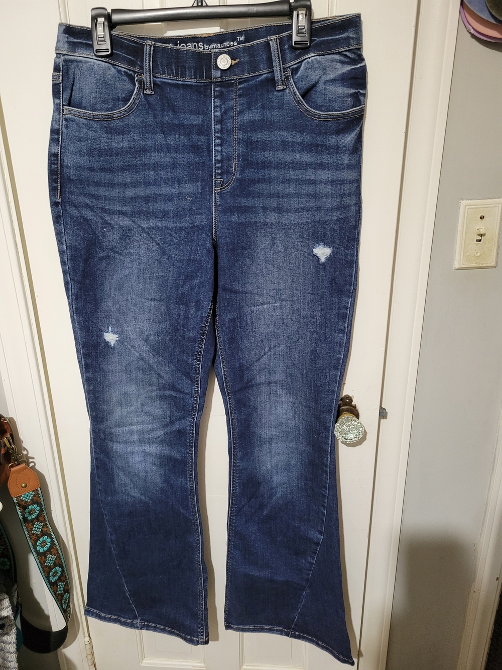 Maurices Dark Blue Distressed Flare Jeans